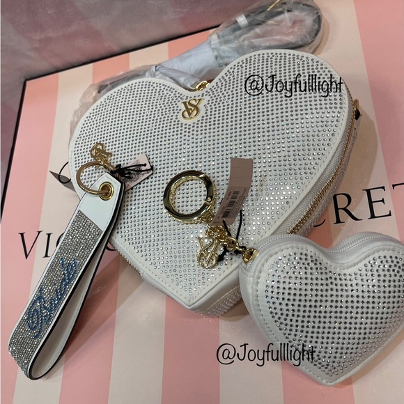 Victoria’s Secret Heart Shape Rhinestone Crossbody Bag BRIDAL ACCESSORIES BUNDLE - Picture 2 of 5